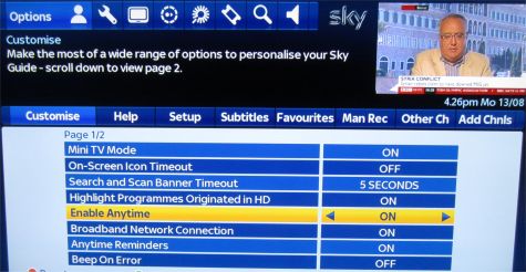 Sky Anytime+ Options Screen